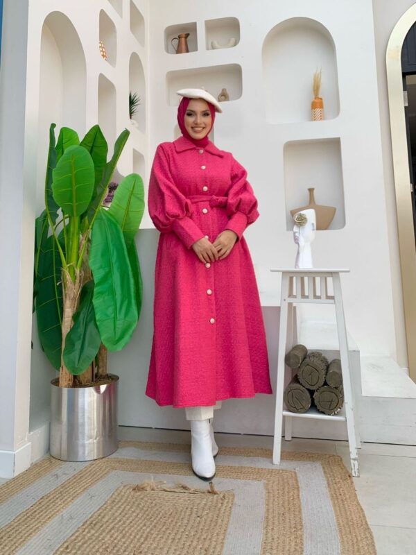 Pink Gofre Fabric Belted Hijab – Image 4